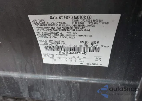 2016 Ford Flex Sel из США, поврежденный, VIN 2FMGK5C82GBA21945